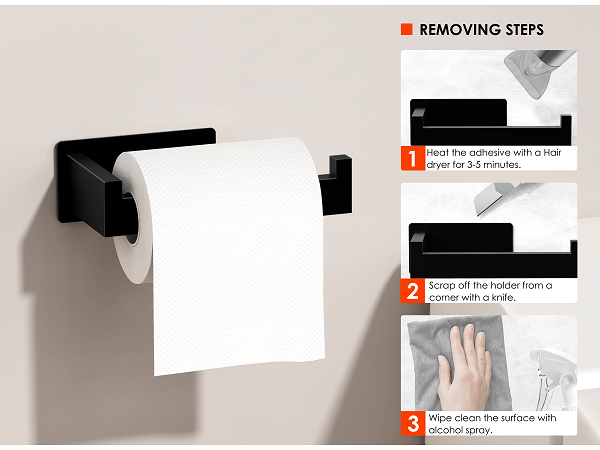 3-step easy removal: heat with hairdryer, scrape with knife, clean residue with alcohol
