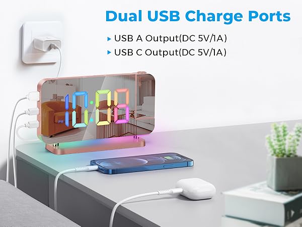 Projection Alarm Clock for Bedroom,7.4" LED Mirror Digital Clock Large Display