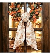 AnyDesign Fall Floral Wreath Sash for Front Door, Butterfly Flower | Brown Wave Garland Ribbon Ac...