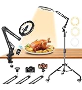 Ring Light Overhead Phone Mount with Casters, Dual-Purpose Floor/Desk Light Tripod for iPhone, Se...