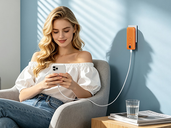 Wall mount power bank, space-saving design for home or office.