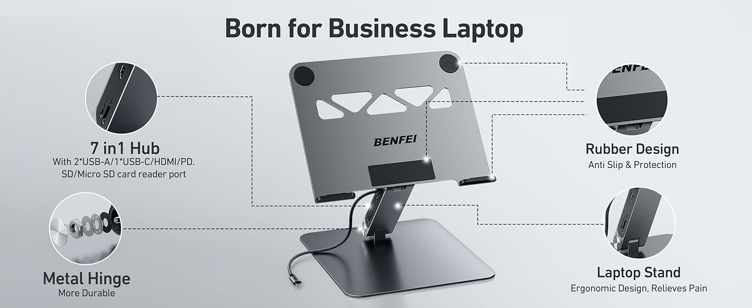 BENFEI Laptop Stand with USB C 7in1 Docking Station