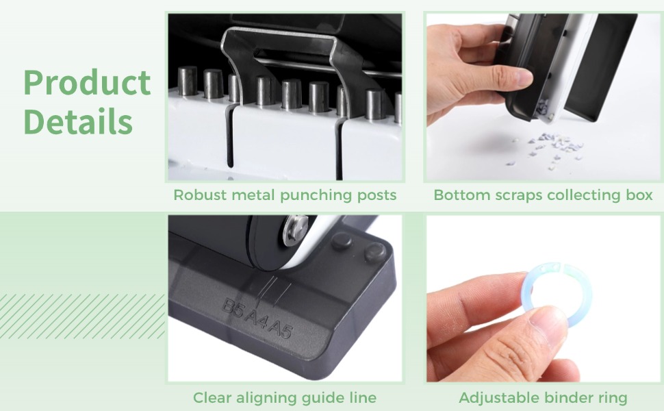 Efficient Designs: Our machine can punch 30 holes on A4 paper, 20 holes on A5 paper