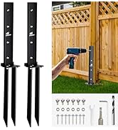 2 Pack Fence Post Anchor Kit,AVOFOREST Heavy Duty Steel Fence Post Repair Stakes for Repair Tilte...