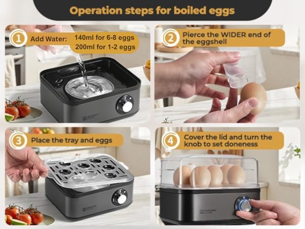 Operation steps for boiled eggs.