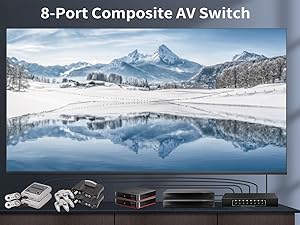 8 Way AV Switch 8 Input 1 Output RCA on off Selector Switch for Composite Audio and Video 8x1