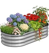 Anmiro Galvanized Raised Garden Bed Kit Outdoor,4x2x1ft Oval Metal Galvanized Planter Garden Boxe...