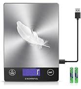 CROWNFUL Food Scale, Rechargeable 304 Stainless Steel Digital Kitchen Scale Upto 33lb Weight Gram...