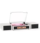 Bluetooth Record Player with Built-in &amp; External Stereo Speakers, USB/TF Card &amp; PC Recording, 3-S...