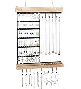 Feyejade Hanging Jewelry Organizer, 6-Tier Wall Earring Holder with Wooden Ring Groove, Jewelry R...