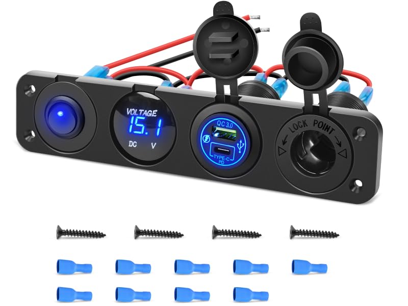 4 in 1 ON/Off Charger Socket Panel PD Type C and QC 3.0 USB charger