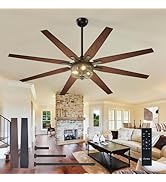 Amico Ceiling Fans with Lights, 65'' Indoor/Outdoor Black Ceiling Fan with Remote Control, Revers...