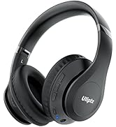 Black over-ear wireless headphones with padded earcups and headband. Features Uliptz branding, visible controls, and a blue LED indicator light.