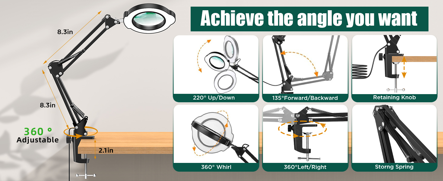 10X Magnifying Glass with Light and Clamp