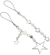 CMVFYL Silver Star Phone Charms Strap, Beaded Wrist Charm for Camera, Cute Y2k Phone String, Pear...