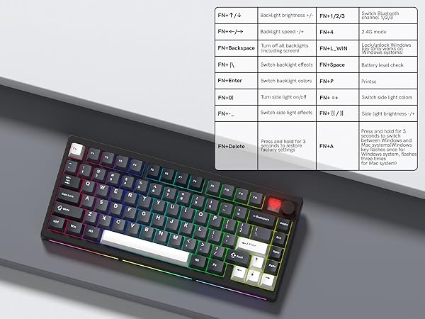 75% Wireless Mechanical Gaming Keyboard Bluetooth 5.0/2.4GHz/USB C Thocky Creamy Keyboard