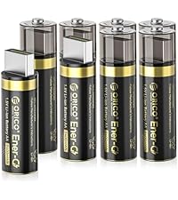 ORICO Ener-G Lithium-ion Battery Rechargeable AA Batteries with Tpye C Charging Cable 4-Pack Double ...