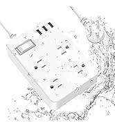 Jgstkcity Outdoor Waterproof Power Strip, 4 Flat Plug Outlets and 3 USB Ports, Mountable Weatherp...