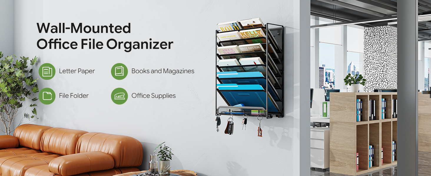 Wall File Holder Vertical Document Organizer for Office Home