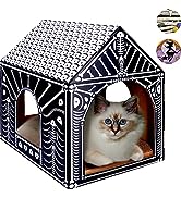 LiBa Cardboard Holiday Cat House with Scratch Pad and Catnip, Cat Bed for Indoor Cats, Cat Scratc...
