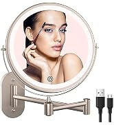 Rechargeable Wall Mounted Lighted Makeup Vanity Mirror 8 inch 1X/10X Magnifying Mirror with 3 Col...