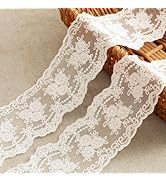 LYXMYGS Lace Trim Ribbon, 3-Yard White Lace Ribbon, 3.3 Inch Width White Laces Trims Delicate Flo...