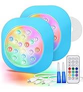 LyLmLe Submersible LED RGBW Lights, 5.5" Waterproof Magnetic LED Pool Lights with Remote, Recharg...