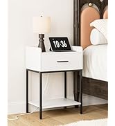 AEPOALUA Nightstand with Charging Station,Bedside Table with Drawer and 2 Shelf Storage, Small Si...
