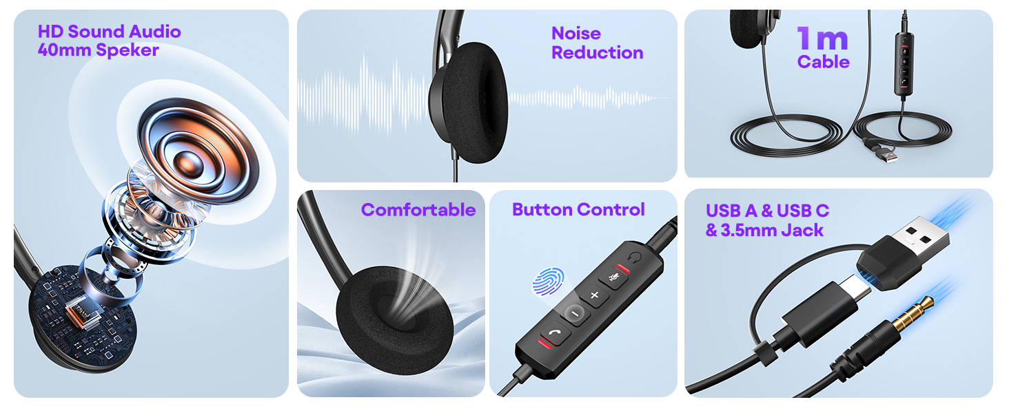 USB C Headset USB A computer headset office headset with mic phone headsets for office phones office