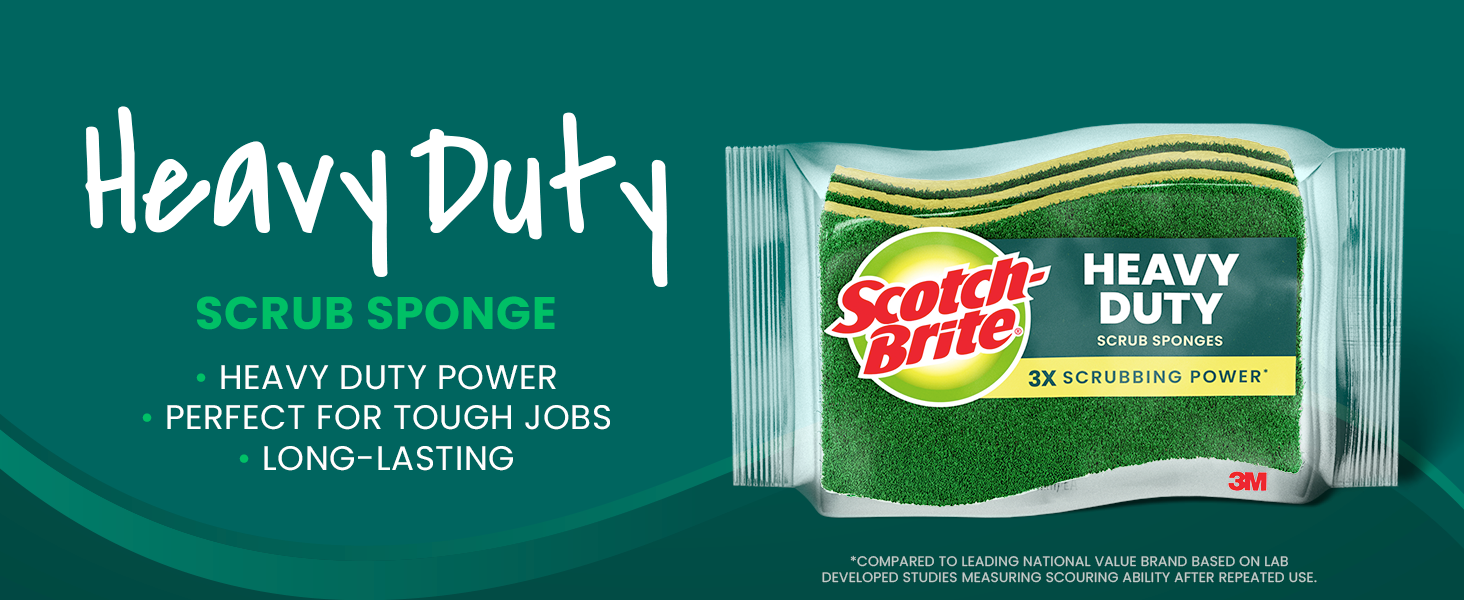 Heavy Duty Scrub Sponge: Heavy duty; Scrubbing Power; Perfect for Tough Jobs