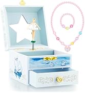 RR ROUND RICH DESIGN Kids Musical Jewelry Box with Drawer and Pretty Jewelry Set with Elegant Bal...