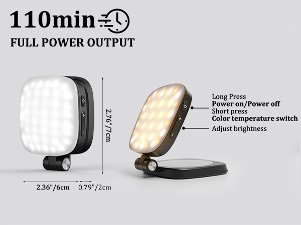 110min continuous use at max brightness