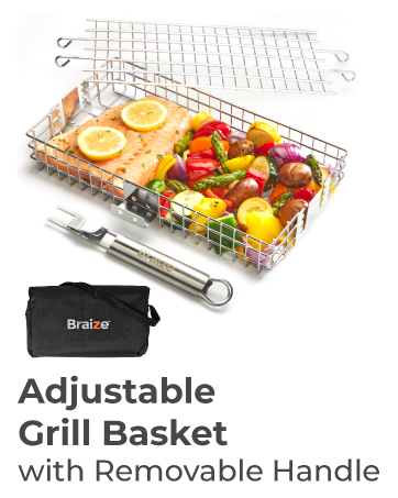 Braize Adjustable grill basket with removable handle