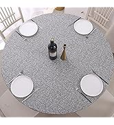 Round Vinyl Fitted Tablecloth with Flannel Backing Elastic Edge Design Table Cover Waterproof PVC...