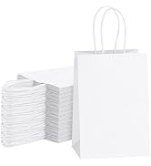 SHOPDAY White Paper Gift Bgas, Small Kraft Paper Bags with Handles Bulk 5.25x3.75x8 100 Pack, Rec...