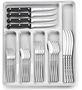 49-Piece Hammered Silverware Set with Organizer, Food-Grade Stainless Steel Flatware for 8, Cutle...