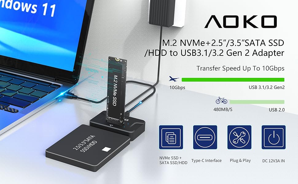NVMe SSD+ SATA HDD to USB 3.2 Gen2 Adapter