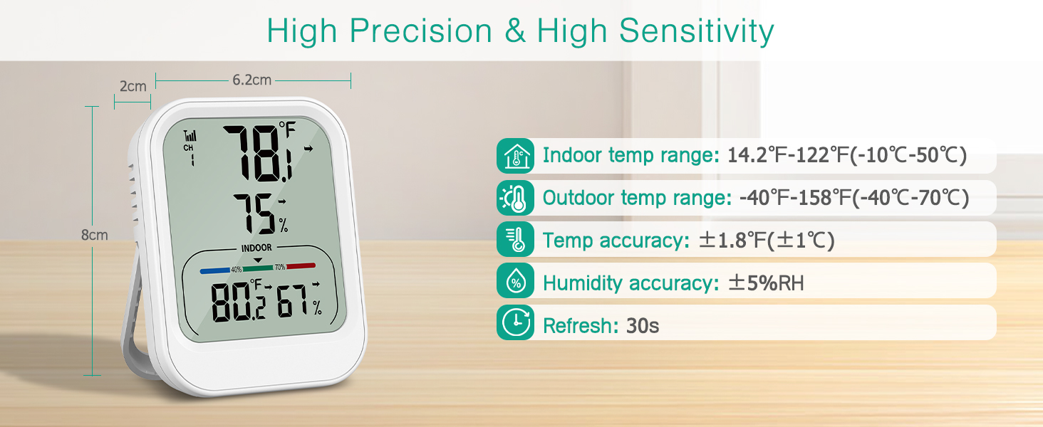 Digital Thermometer Hygrometer, Wireless Indoor Outdoor Thermometer