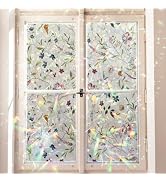 QUCHENG Watercolor Leaves Static Window Film Laser Suncatcher Glass Cling Privacy Decal Living Ro...