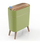 suyika Automatic Trash Can, 2.6 Gallon/10L Bathroom Trash Can with Lid - Wood Grain Lid and Legs,...