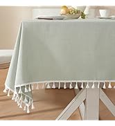 Laolitou Sage Green Tablecloth Rustic Textured Table Cloth Cotton Linen Waterproof Tablecloths Bu...