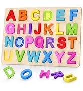 Zeoddler Alphabet Puzzles, Wooden Puzzles for Toddlers, ABC Shape Puzzles for Kids, Preschool Lea...