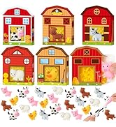 CY2SIDE 24 Pack Farm Animal Squishy Toys with Farm Barn Gift Box and Raffia Filler for Kid, Cute ...