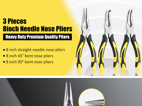 3pcs 8inch Reach Needle Nose Pliers Set