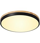HLinghtnet 12 Inch Wood LED Flush Mount Ceiling Light Fixtures 5CCT 2700-5000K 24W Dimmable | Ove...