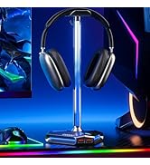 RGB Headphone Stand with 2 USB Ports &amp; Extension Cord, Gaming Headset Holder for Desktop, PC Gami...
