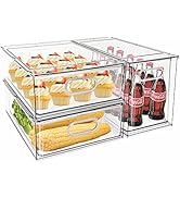 MANO Fridge Drawer Pull Out Stackable Bins with Handle Clear Refrigerator Drawers Organizer Food ...