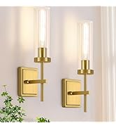 Spiglamm Gold Wall Sconces Lighting Set of 2, Hardwired Bathroom Vanity Light Fixture with Clear ...