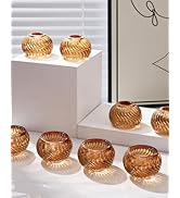 YOUTUOY Amber Votive Glass Candle Holders Set of 8, Tealight Candle Holder for Taper Candles and ...