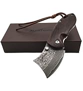 ALBATROSS HGDK002 EDC Mini Damascus Camping Folding Pocket Knife; 2" Damascus Blade,Sandalwood Ha...